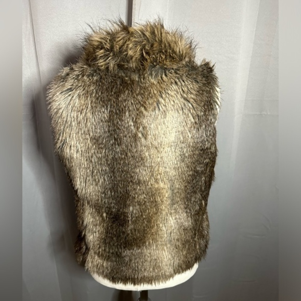 EXPRESS Faux Fur Vest Women Small Brown Open Front Boho Winter Layering - Picture 7 of 16